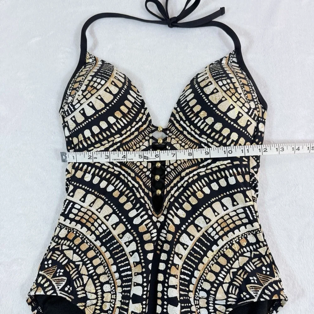 NWT Kenneth Cole Desert Romance Plunging Neck Bathing Suit Halter Size S New